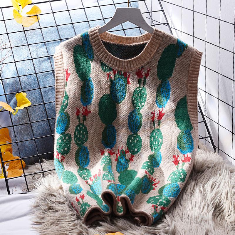 Вышитый вязаный жилет с круглым вырезом, женская майка, свободная верхняя одежда, весенняя корейская версия, верхняя одежда без рукавов, женский пуловер, свитер