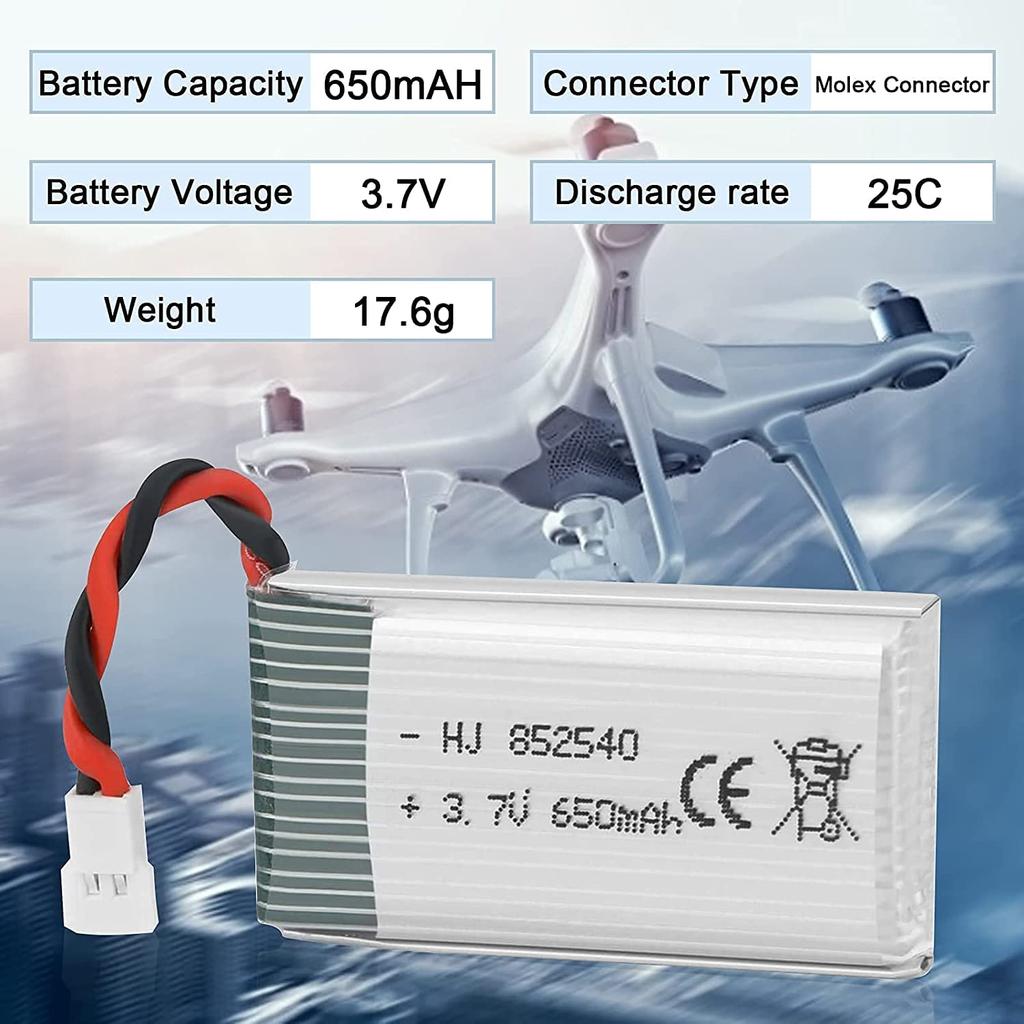 Set of 3 LiPo Batteries 3.7V 650mAh 25C for Syma X5C X5 Drones | Compatible with Cheerson CX-30W, Skytech M68, WLtoys F949 | Silver