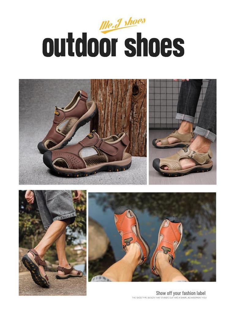 2023 New Style Men's Genuine Leather Closed Toe Sandals for Casual Beach Wear