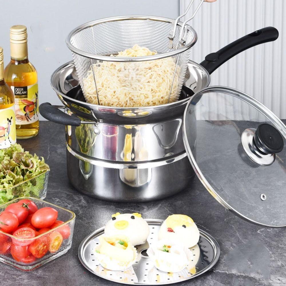with Frying Basket and Steamer Deep Fryer Pot Stainless Steel Stockpot Pasta Pot Tempura