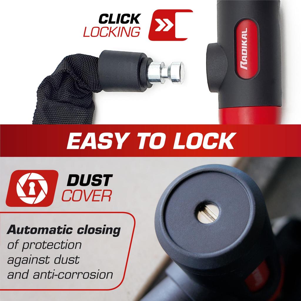 RADIKAL RKX120 Bicycle Chain for Motorcycles and 8mm Reinforced 120cm Universal Garage Anchor for Electric Scooters and Bikes Lock, Anti-Theft