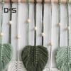 Wall Decor Large Boho Macrame Handmade Yarn Woven Wall Art Leaf Tapestry Wall Hanging with Faux Feathers for Home Decor