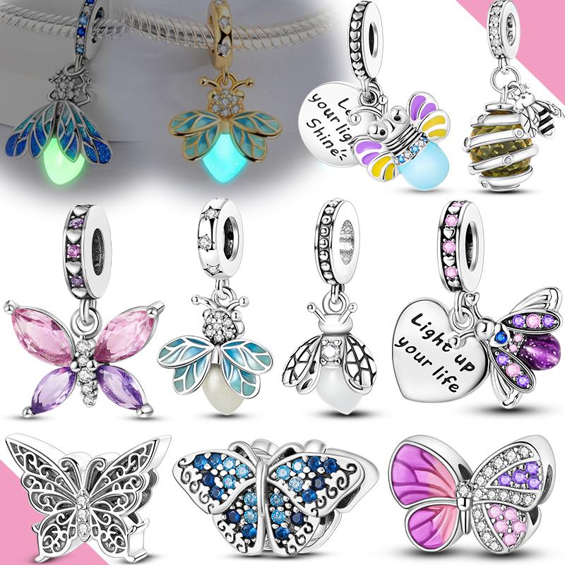 Original Copper Charm Beads Glowing Luminous Firefly Butterfly Pendant Fit Bracelet Charm Making Jewelry