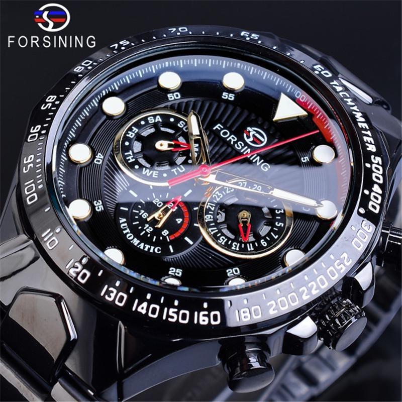 Forsining Luxury Waterproof Mechanical Large Man Watches Stainless Steel Automatic Movement Chronograph Wristwatch
