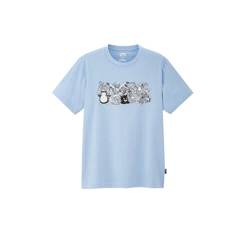 Uniqlo Футболка унисекс с принтом Pokémon, прямой крой, светло-голубая 428126-61