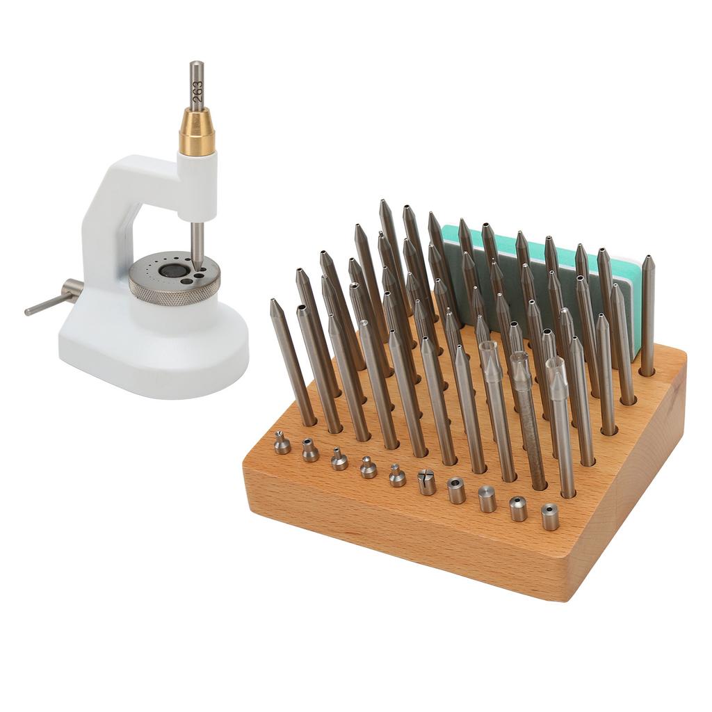 Watch Repair Staking Tool Press Set Watchmaker Jewelling Punching Kit with 50 Punches 10 Stakes