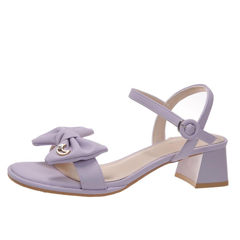 Босоножки на грубом каблуке женские весна-лето 2025 новая мода простые милые банты иностранный стиль слово фея высокие каблуки