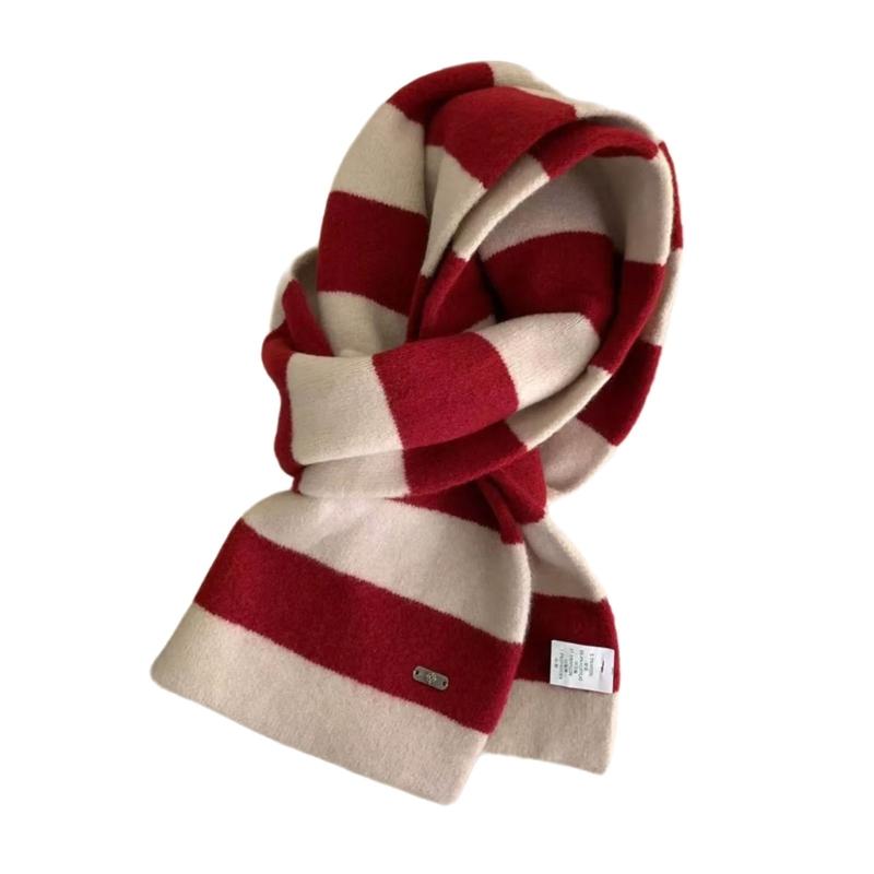 Мягкий шарф из смесовой шерсти Унисекс Полосатый дизайн Для зимнего тепла Легкая манишка Идеально подходит для пар и повседневной носки