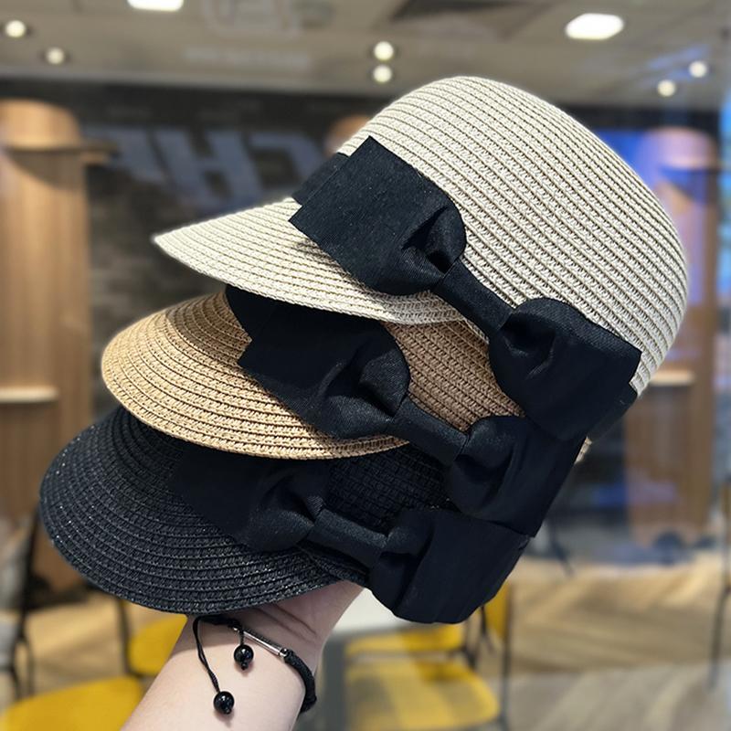 Face Small Age-reducing Bow Dome Straw Cap Women's Summer Woven Straw Hat Sun Protection Shade Equestrian Hat