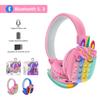 Headset with Microphone Unicorn Kids Girl Stereo Music Wireless Bluetooth Earpiec TF Card for Decompression Children's Headphone