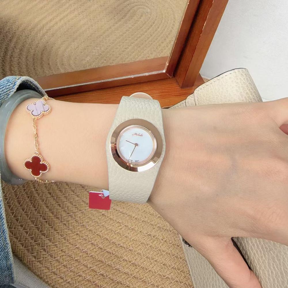 Personalized large dial, fashionable leather watch, simple gold high-end women's watch