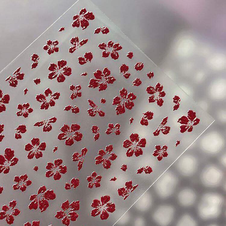 3D Рельефные Наклейки с Сушеными Цветами Пятилепестковые для Скрапбукинга Белые Красные Тисненые Наклейки для Нейл-арта Водонепроницаемые Самоклеящиеся Хит Продаж