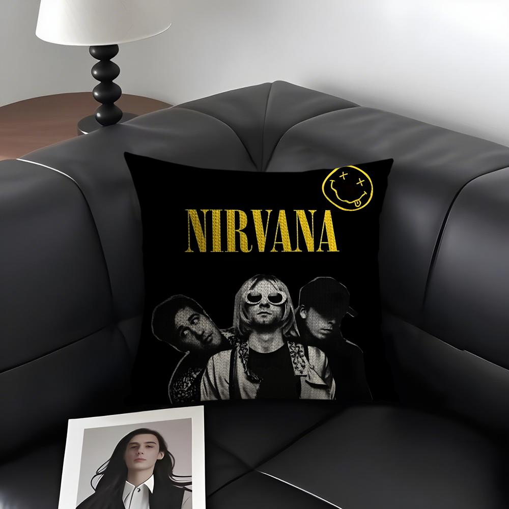 NNirVana Band Cushion Cover Natural Linen Organic Fabric DoubleSided Printing Sofa Home Decor Gift Pillow Case