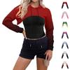 Women Top Pullover Ultra Short Sweatshirt Printed Long Sleeve Drawstring Hoodie