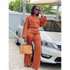 Women Polka Dot Long Sleeve Long Pants Loose Off Shoulder Casual Two Piece Set