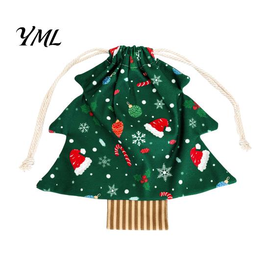 Large Small Storage Christmas Tree Shaped Gift Bags with Drawstring, Reusable Holiday Fabric Bags, Winter Goodie Pouches for Present Wrapping,