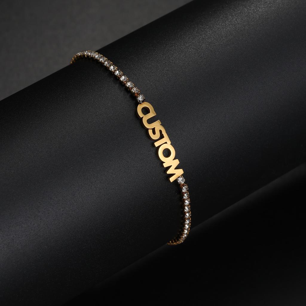 Atoztide Custom Name Necklace Bracelet Jewelry Set with Zircon Stone Chain Stainless Steel Nameplate Personalized Birthday Gift