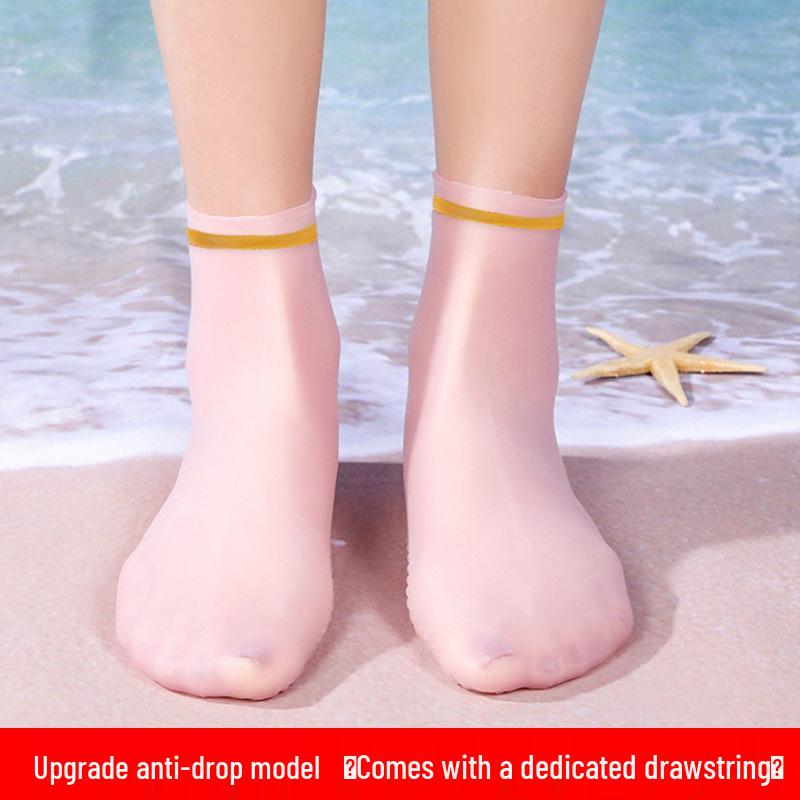 Waterproof Silicone Non-Slip Diving Socks with Drawstring for Snorkeling and Swimming - Unisex High Elasticity Beach Footwear