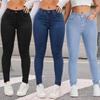 Женские облегающие джинсы с высокой талией, эластичные джинсовые брюки-карандаш, подтягивающие бедра, узкий крой, однотонные брюки, полная длина, для женщин