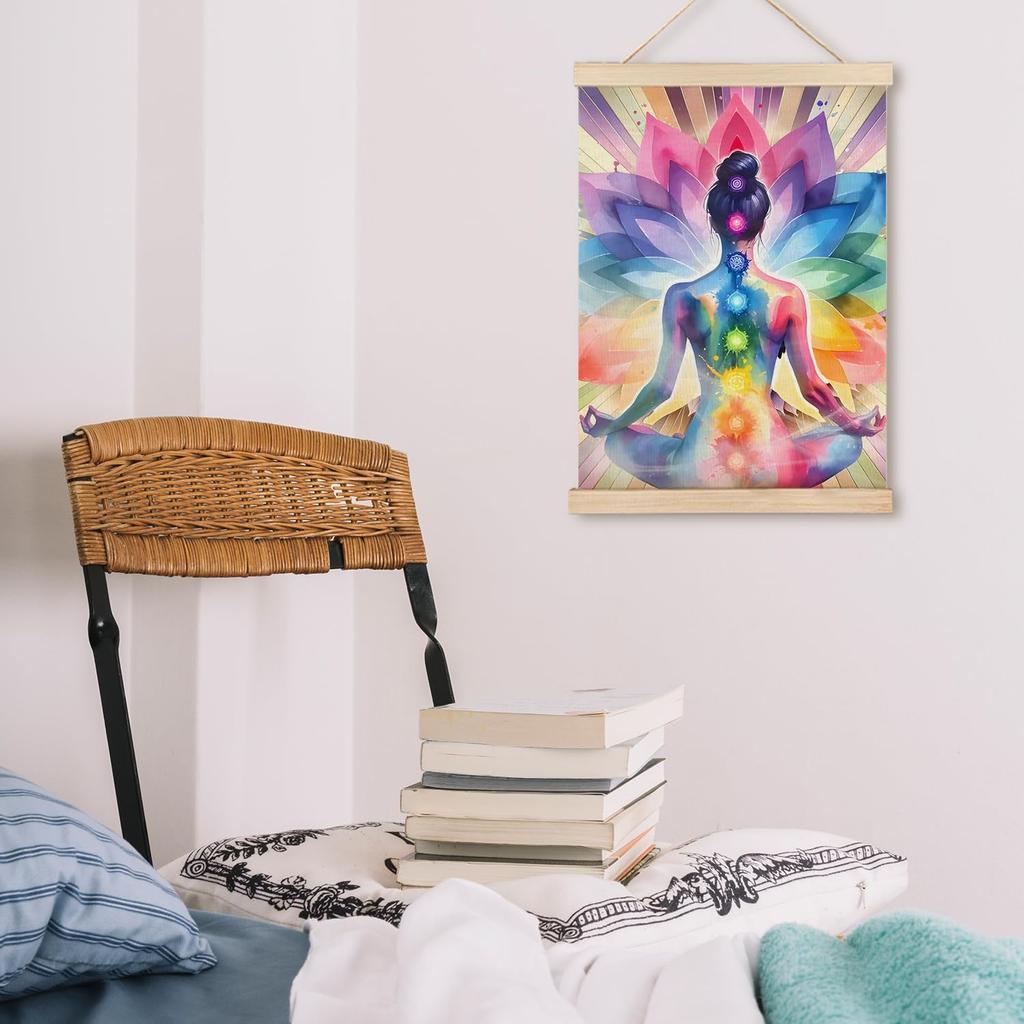 LZYRF Seven Chakra Yoga Meditation Zen Wall Art Poster Framed, Colorful Mandala Hippie Chakra Spiritual Canvas Prints Wall Decor for Home Yoga
