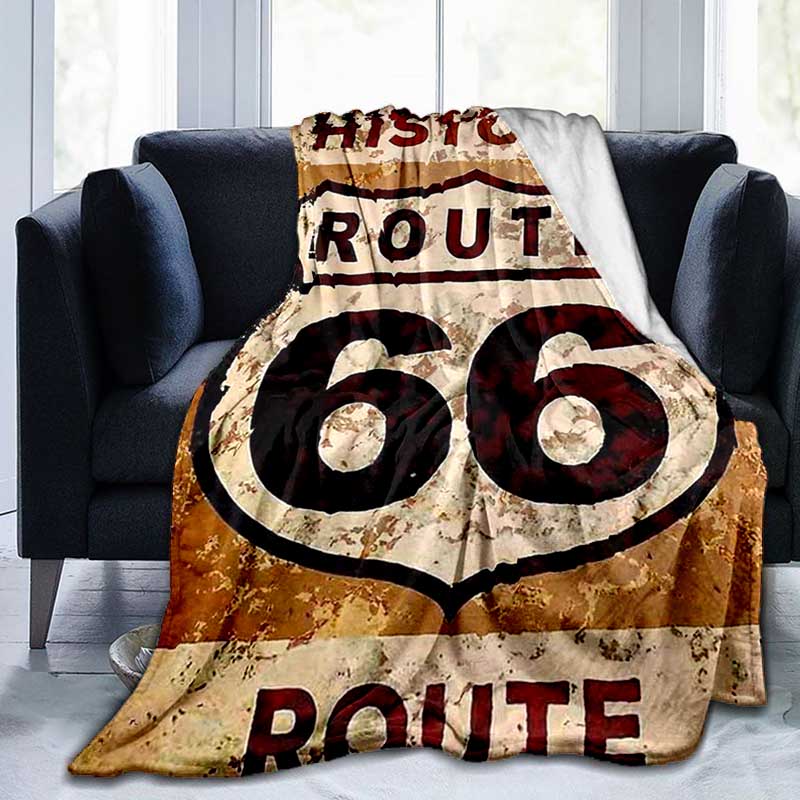 1PC Highway 66 pattern blanket, all season lightweight home office outdoor nap multifunctional blanket