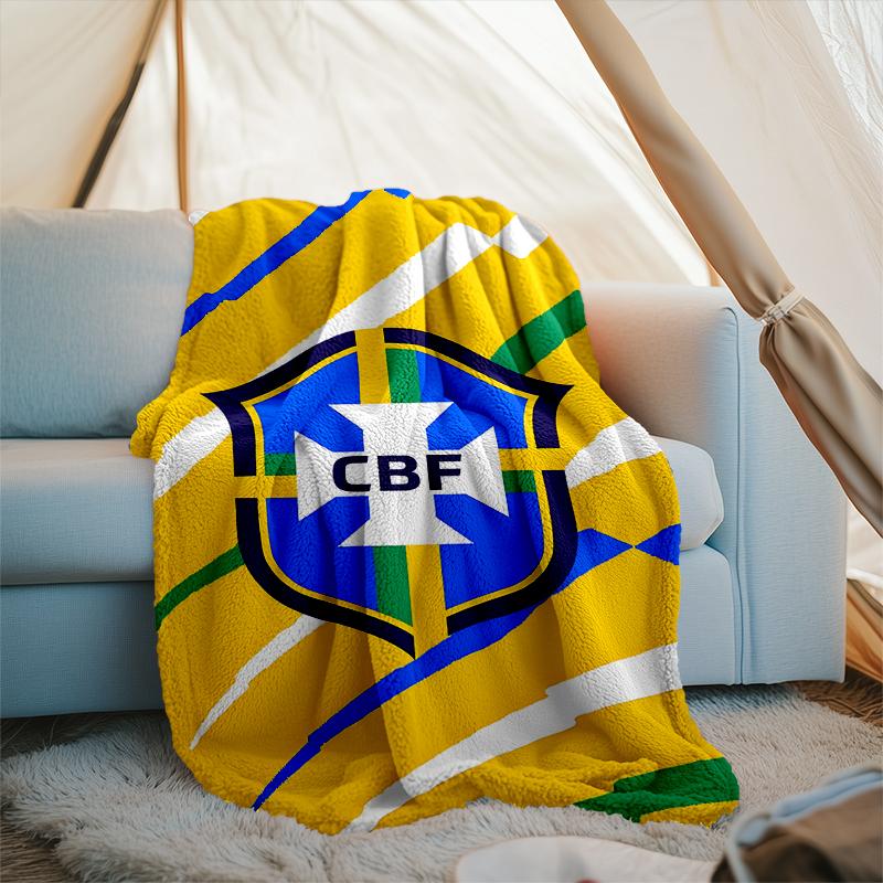 1PC Brazilian Football Federation Printed Soft Flannel Blanket Throw for Adult Bedroom Living Room Sofa Camping Travel Fan gifts Christmas Gifts