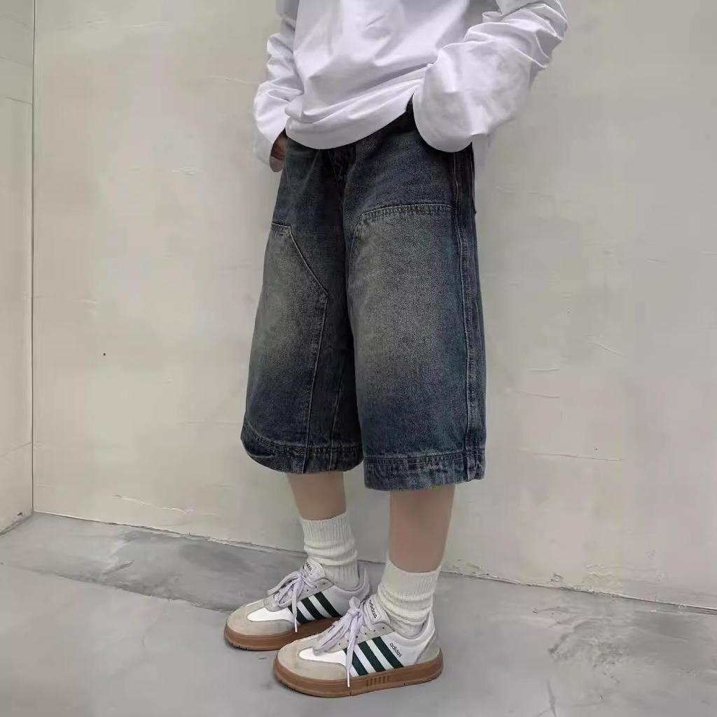 Унисекс Американские Ретро Свободные Джинсы Широкие Штанины - Летние Прямые Укороченные Брюки