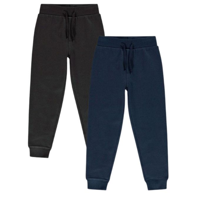 Lot 2 pantalons jogging enfant noir et bleu marine – Molleton – Poches et taille élastique – 3 à 14 ans - - Noir
