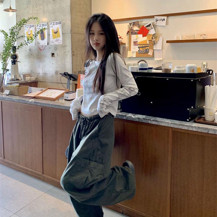 Винтажные готические футболки Harajuku Y2k, женские футболки с круглым вырезом и длинными рукавами, весна-осень