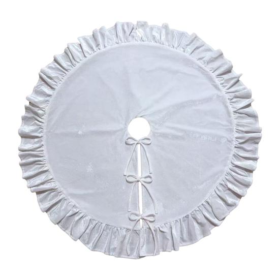 Yousheng Velvet Christmas Tree Skirt 48 Inch Ruffled Holiday Tree Skirt Rustic Xmas Tree Decoration Soft Festive Tree Apron for Cozy Celebrations
