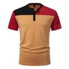 Men's Summer Hip Hop Streetwear Contrast Color T-Shirts Fashion Patchwork Henry Collar Casual Button Basic Short Sleeve Top Tees