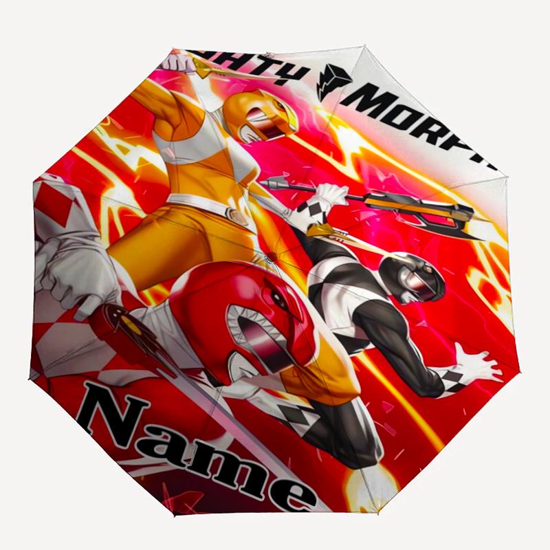 Автоматический зонт с индивидуальным именем в стиле Mighty Morphin, легкий и портативный, 8 спиц, идеально подходит для путешествий на свежем воздухе, дней рождения, Рождества, подарков.