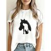 Женская повседневная футболка с коротким рукавом, белая, с принтом силуэта лошади и кошки, летний топ для повседневной носки