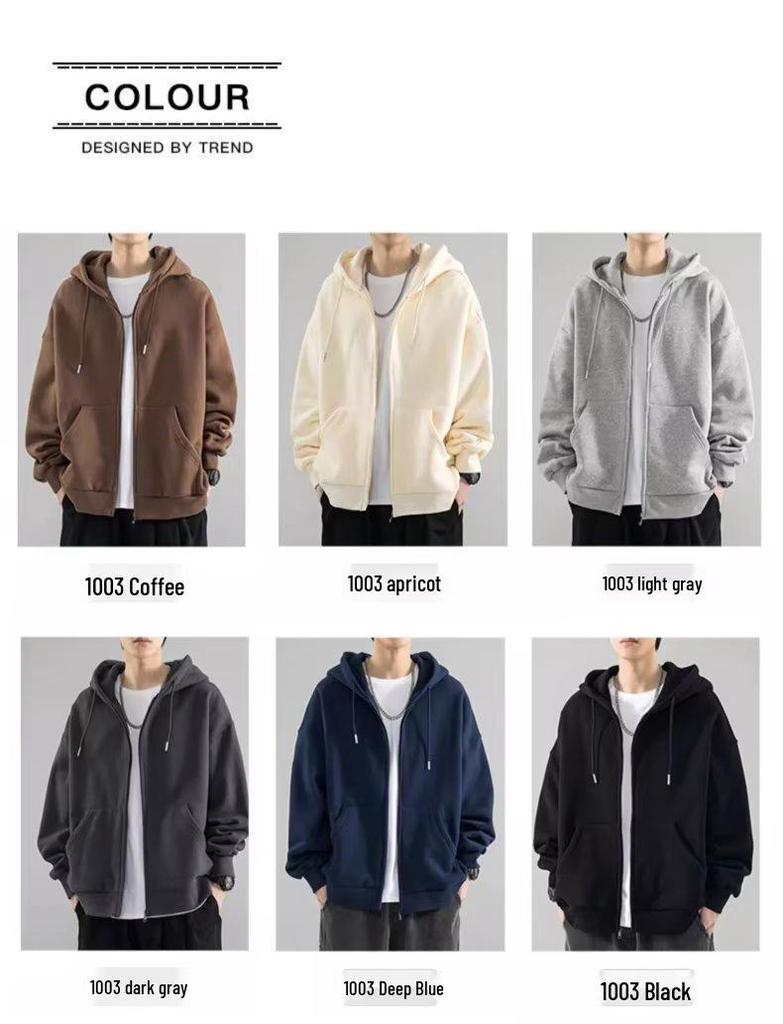 Men's Heavyweight Cardigan Hoodie - Spring & Autumn Style Trendy Hooded Coat for Couples and Boys.