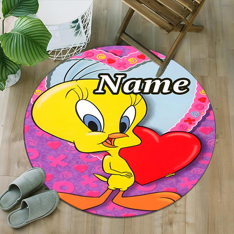 Customizable T-Tweety1 Round Non-Slip Carpet - Ideal for Garden, Picnic, Office, Perfect for Decoration, Suitable For All Seasons