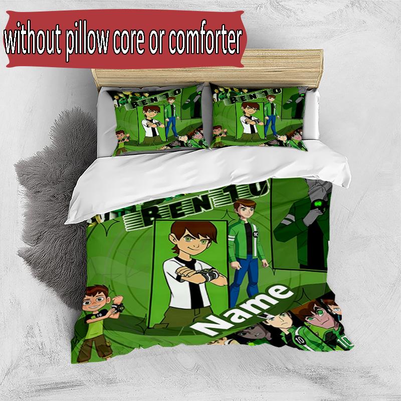 3pcs Duvet Cover Set (1*Duvet Cover + 2*Pillowcase, Without Core), Custom Name Ben 10 Cartoon Pattern Bedding Set, Home Bedroom Decor Gift