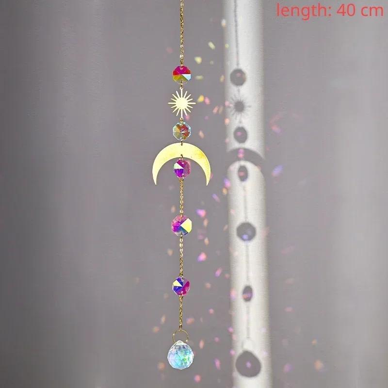 Crystal Suncatcher Sun Moon Tree Wind Chime Prisms Hanging Angel Butterfly Pendants Rainbow Chaser Garden Decor Window Drop Bell