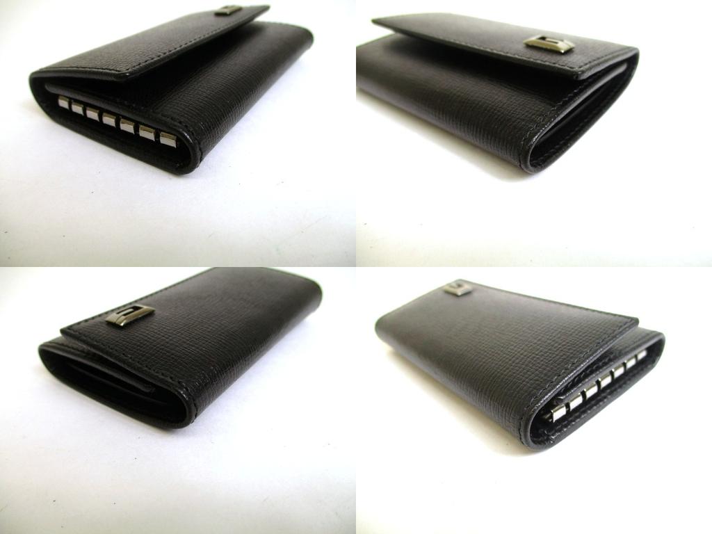 Authentic GUCCI Metal G Black Leather 6 Pics Key Chain #a905 Refurbished