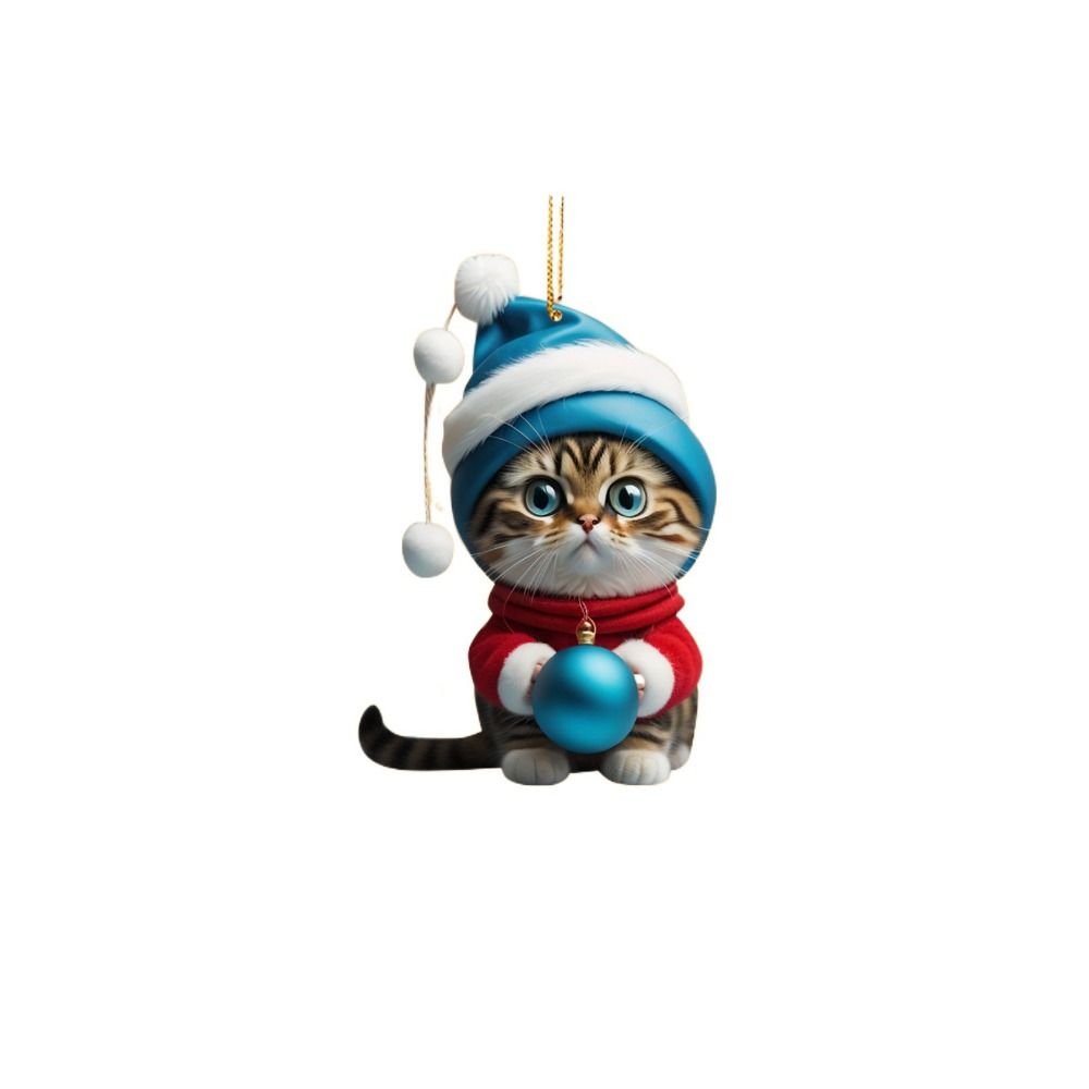 2D Christmas Cat Ornaments Decorative Cartoon Cartoon Cat Car Pendant Acrylic Hanging Cat Hanging Decoration Xmas