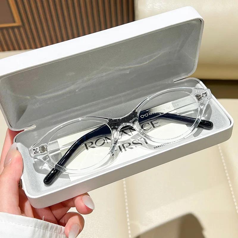 Trendy Oval Glasses Clear Lens Retro Fashion Decorative Frames Computer Spectacles for Women Stylish Accessory Eye Protection
