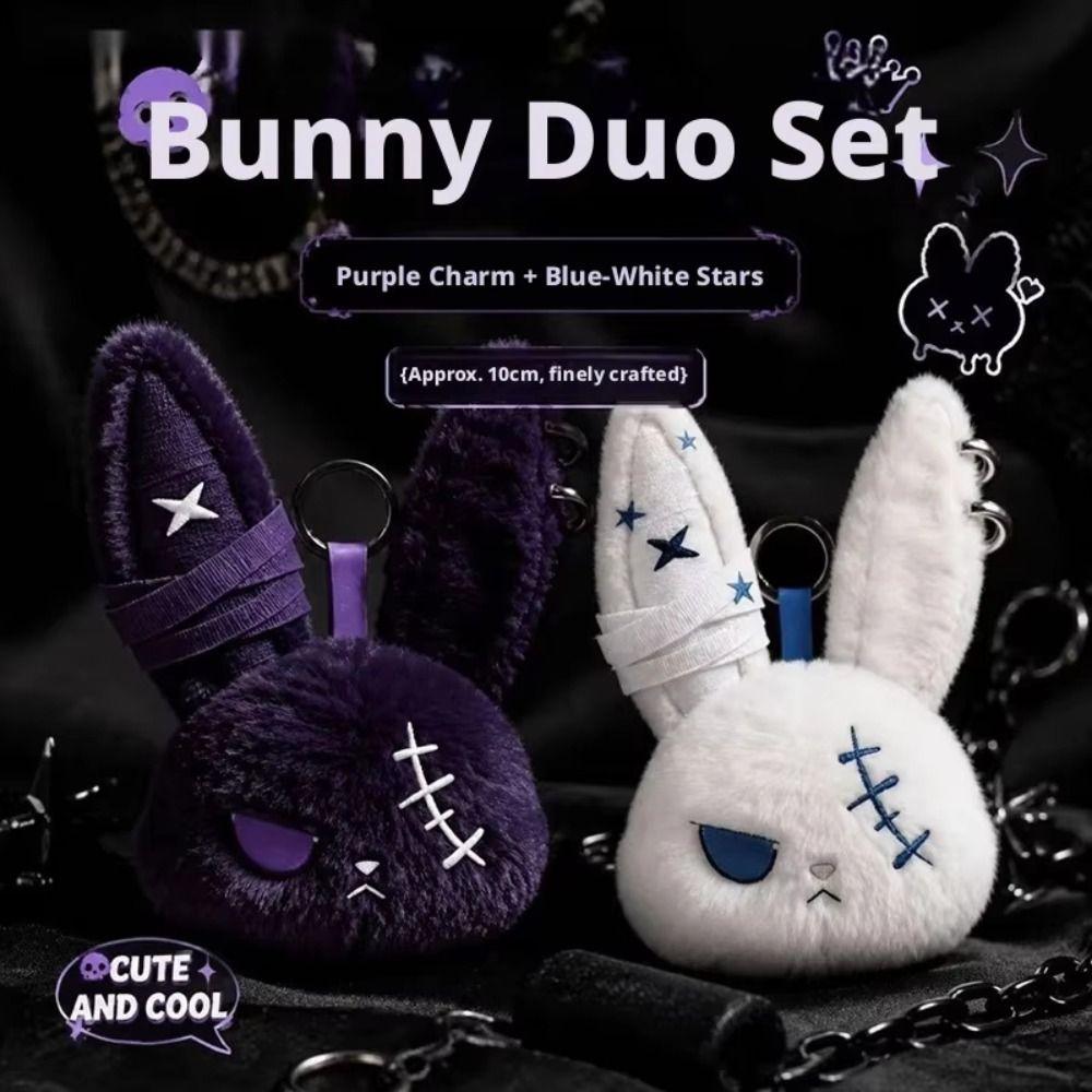 Plush Dark Bunny Plush Doll Embroidered Rabbit Bag Charm Cute Bunny Plush Keychain  Daily Carry
