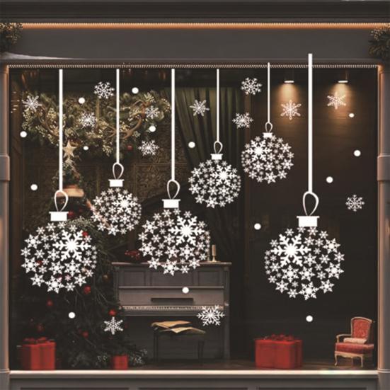 Рождественские наклейки на окна в виде снежинок, большие белые наклейки на окна в виде снежинок, зимние ПВХ наклейки для стекла, для праздничного украшения в помещении