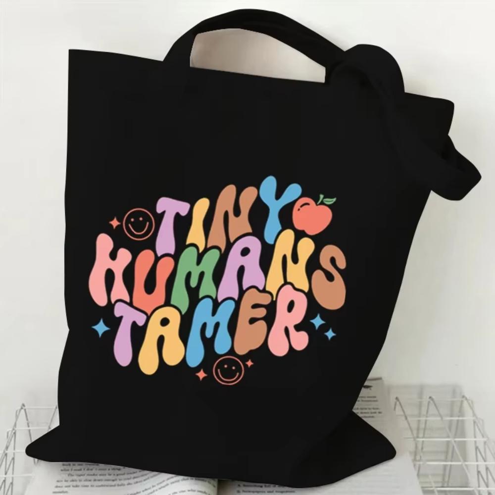 Teacher's Day Gift Teacher Print Canvas Tote Bag Women Handbag Colored Letters Teacher Canvas Tote Bag Floral Shoulder Bag