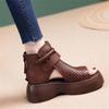 Soft Leather Casual Large Size Roman Sandals Women's Summer 2025 Retro Comfortable Thick-soled Fish Mouth High-top Sandals Hollow Cool Boots