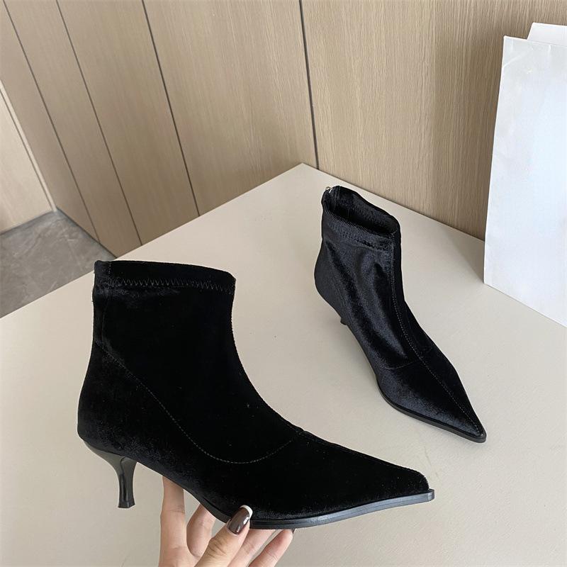 Модные классические женские ботильоны с острым носком на тонком высоком каблуке, с молнией сзади, для вечернего платья, для офиса, женские туфли, размер 35-40