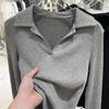 Lapel T-shirt Women's Autumn/winter Knitted Polo Shirt Solid Color Stretch Knit Undershirt Knitted Pullover Sweater