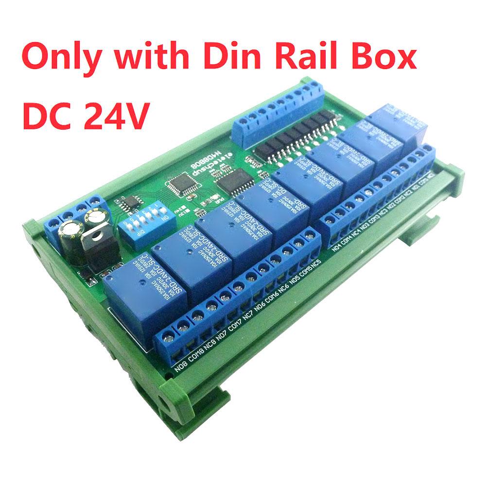 DC 12V/24V RS485 Modbus Relay Module 8 Inputs 8 Outputs Isolated Board DIN35 C45 Rail Box UART Modbus RTU Control Switch Module