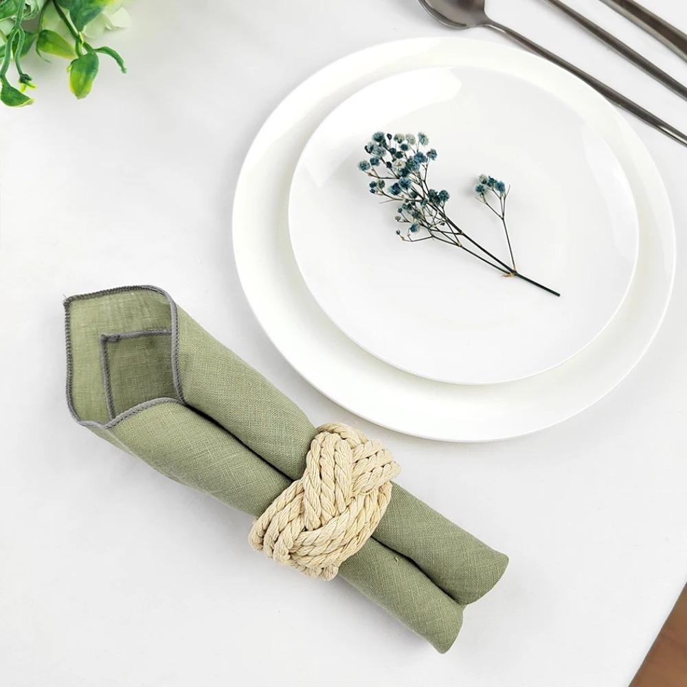 6PCS Square Cotton Linen Napkin Sewn Edged Tea Towel Multi-functional Dining Table Napkin Wedding