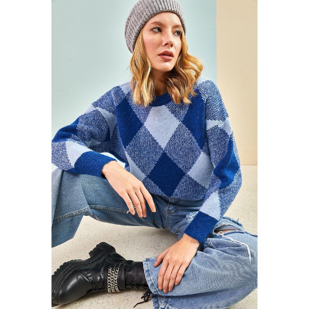 Women's Square Patterned Knitwear Sweater