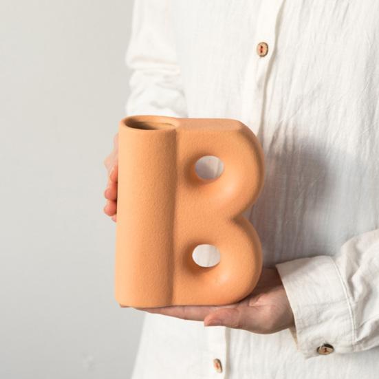 Ceramic Letter Vase Tabletop Ornamental Flower Holder Minimalist Style Solid Color Vase for Home Decor Living Room Dining Room